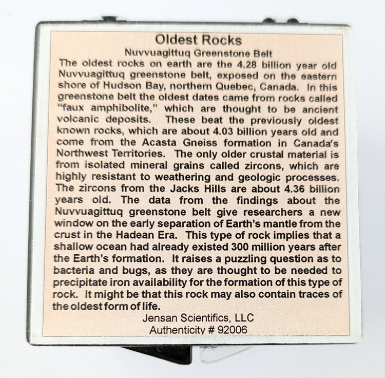 Oldest rock on Earth - Nuvvuagittuq - 79.2 g